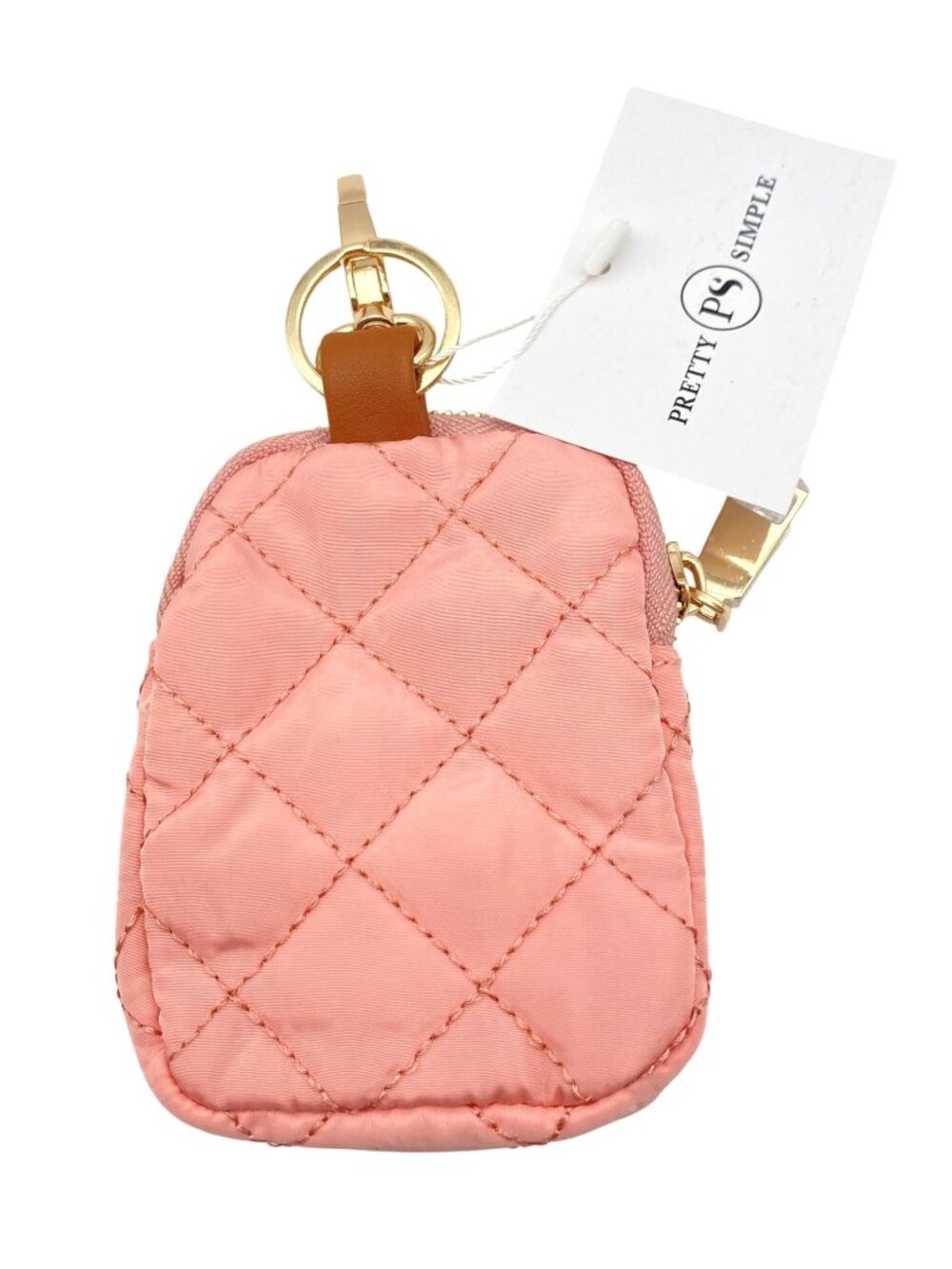 NWT Pretty Simple Gigi Clip On Pouch Quilted Pink Mini Keychain Gold Accents